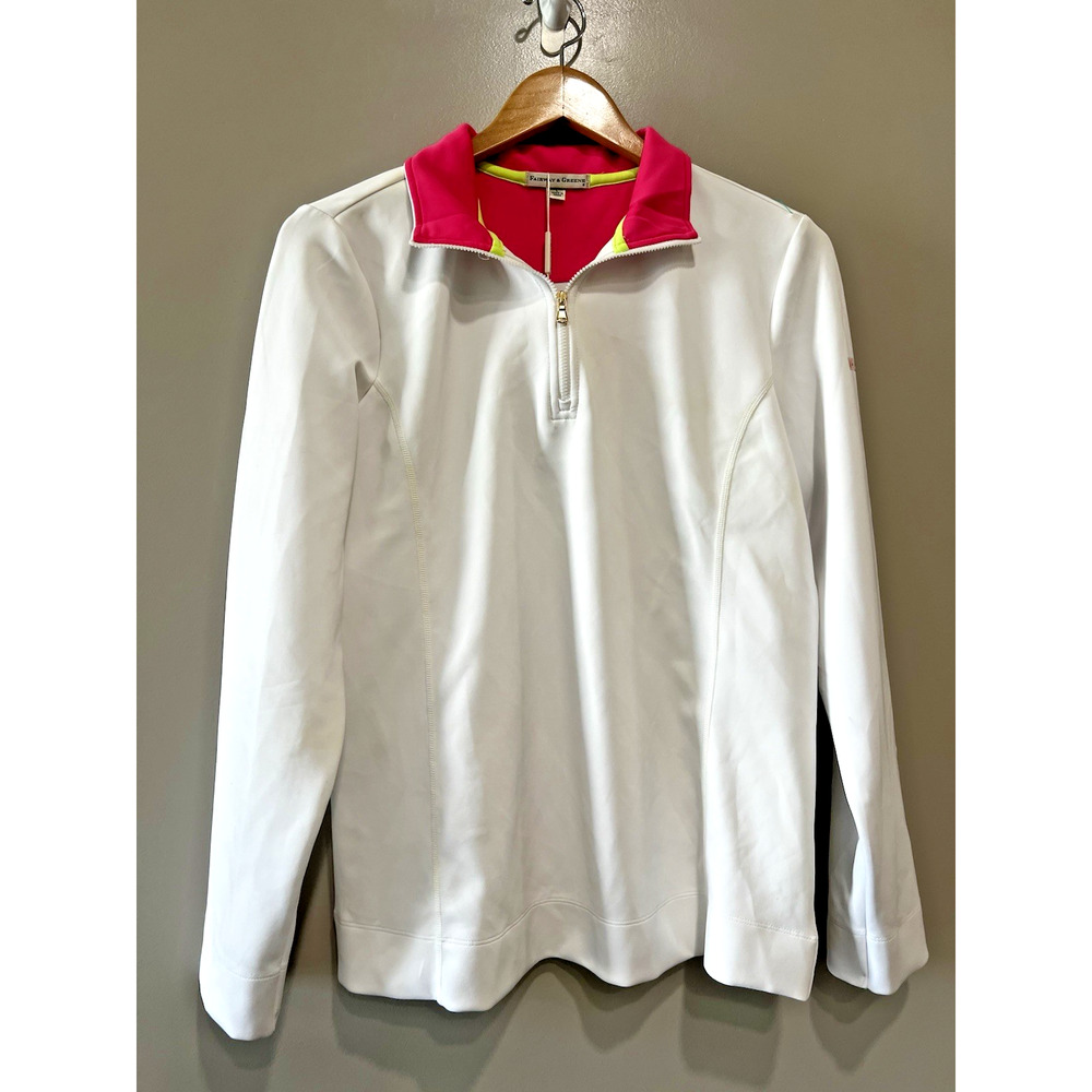 Fairway & Greene Ladies Maya Mock Zip white Dahlia 1/4 Zip Golf Sz-L Wheels up